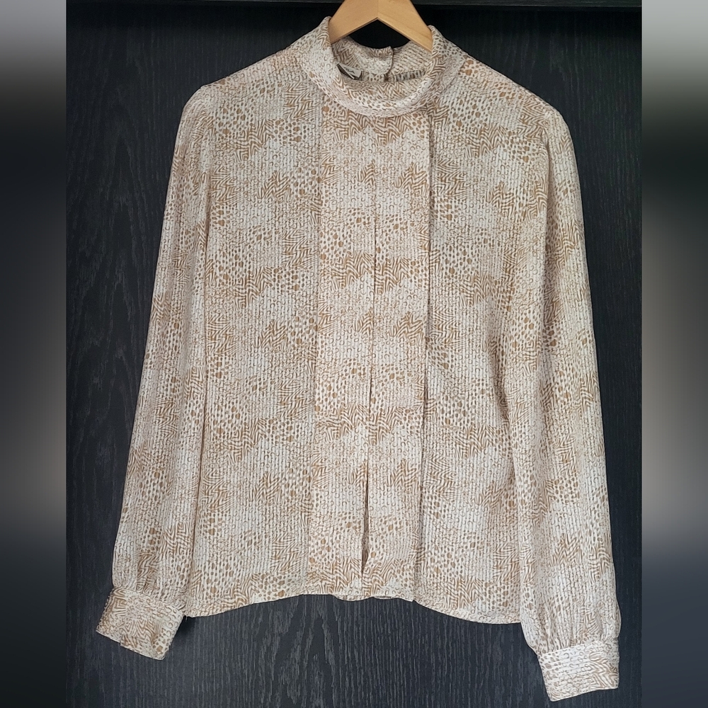 Vintage Ivory Abstract Animal Print Blouse